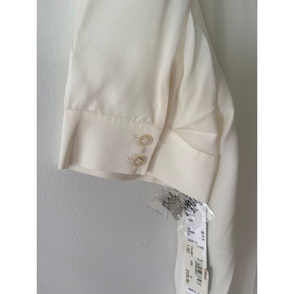 Antonio Melani Tina Blouse Ivory 100% Silk Short Sleeve Button Cuff Top NWT M - Picture 3 of 8